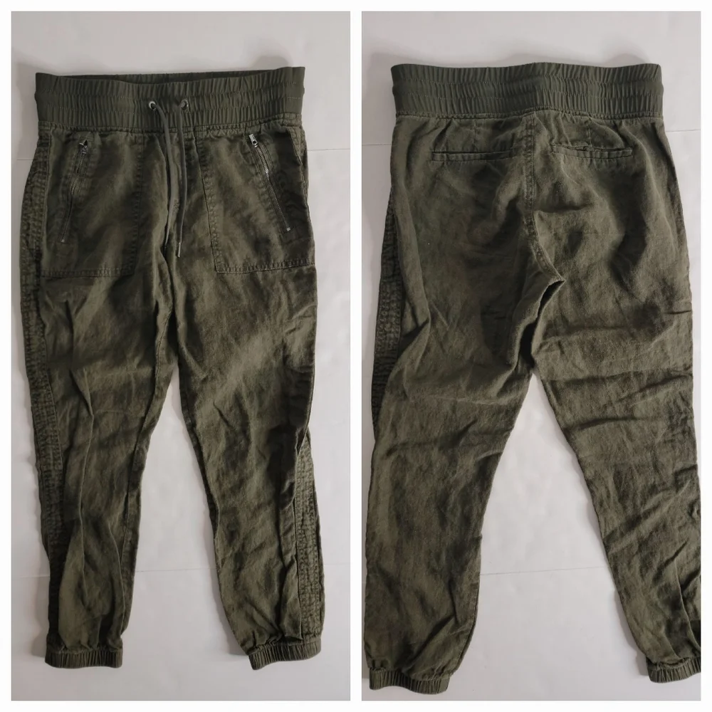 Athleta Sz 2 Cabo Joggers Pants 100% Linen High Rise Gray Green